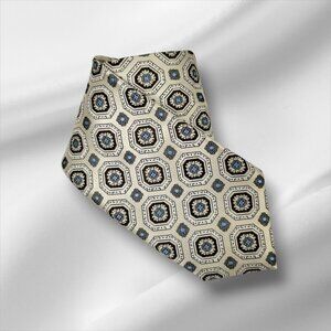Sears Mens Vintage Beige Geometric Pattern Polyester Tie